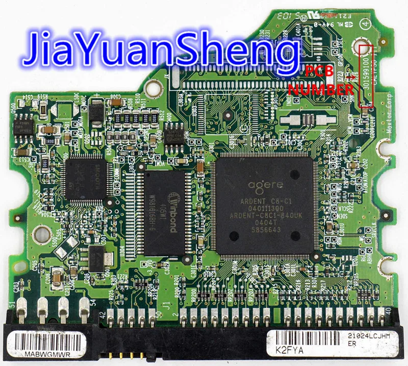 Maxtor Desktop IDE Hard disk circuit board BOARD NUMBER:  301599100 /MAIN CONTROLLER IC :  040111300 , 040110200 , 040111500