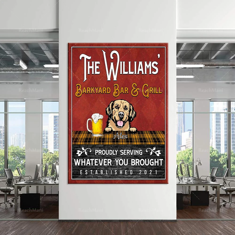 

Personalized bar and grill dogs poster, dogs poster, dog lover gift, dinking poster