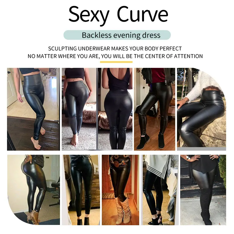 High Waist Faux Leather Leggings Women Thick Non See-through PU Leggings Sexy Hip Push Up Slim Pants Fitness Panties Butt Lifter