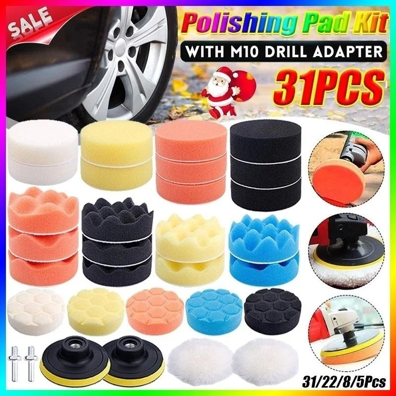 

31pcs Car Polisher Gross Buffer Waxing Buffing Polishing Sponge Pads Adapter Kit Buffing Buffer Pad Waxing Kit for Car 3 Inch