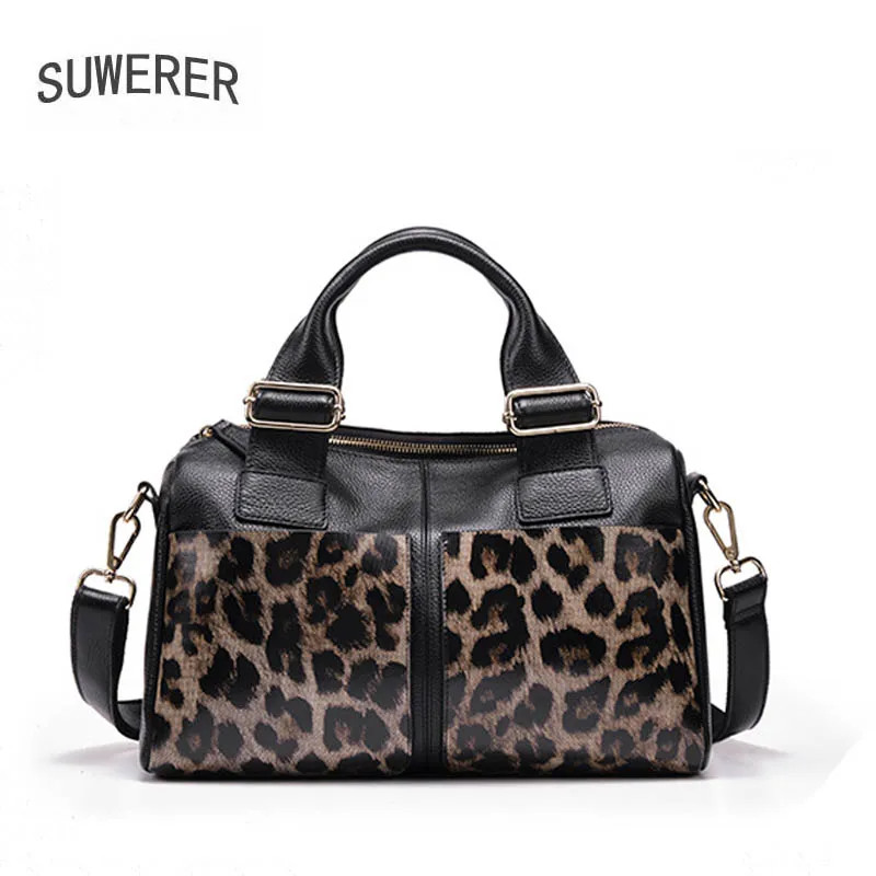 SUWERER 2020 New Genuine Leather women bag fashion Luxury Leopard print cowhide bag woomen famous brand handbags tote bag