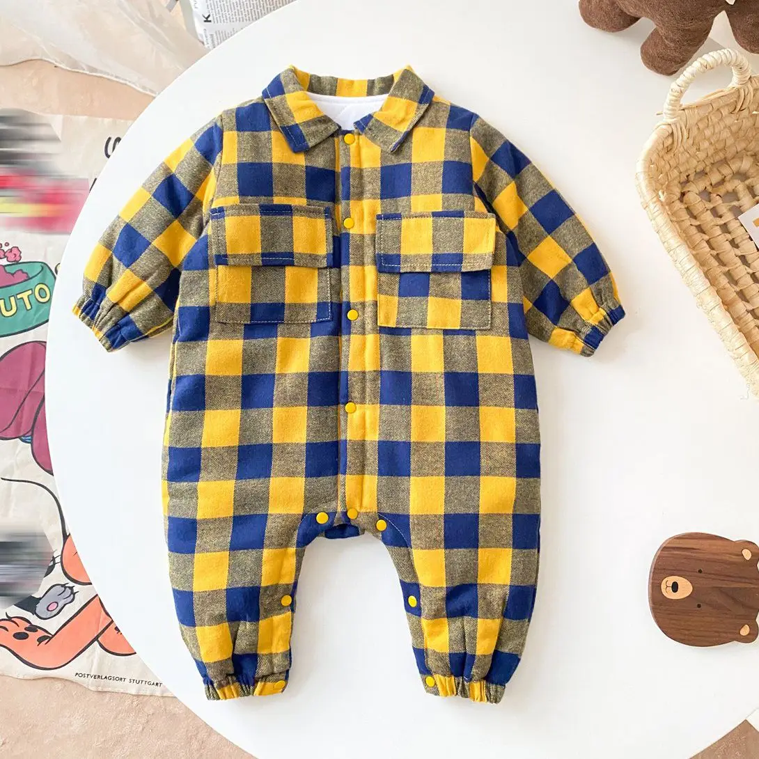 Sanlutoz Casual Warm Winter Long Sleeve Baby Boys Rompers Plaid Infants Jumpsuits Clothing Fashion