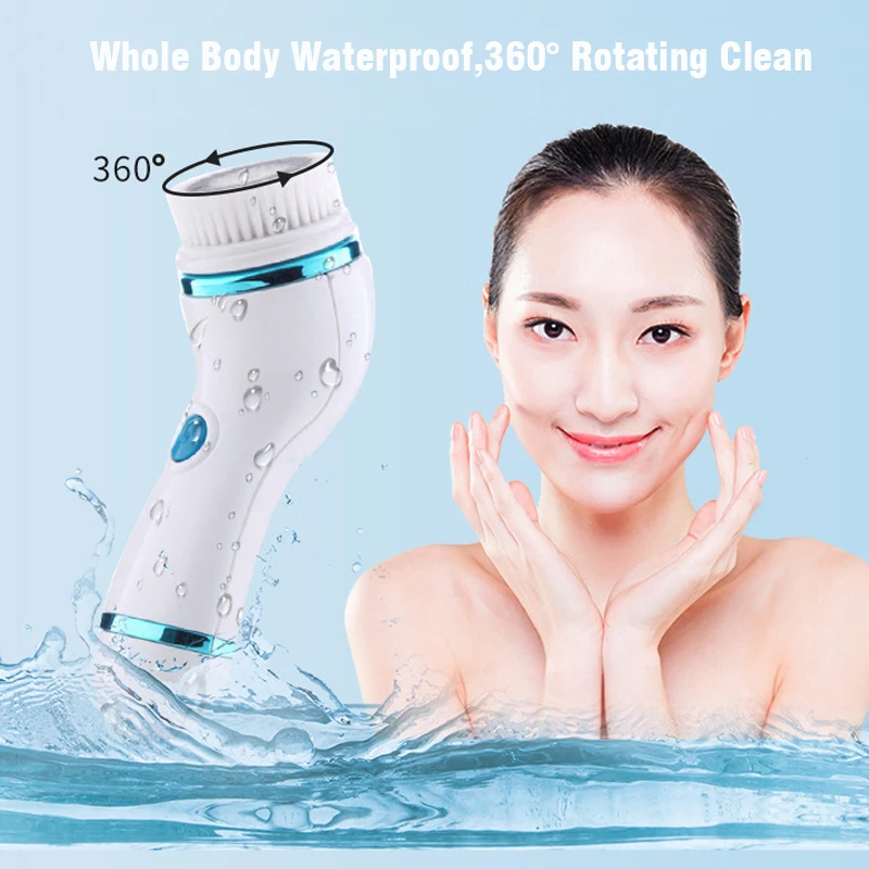 4in1 Spin Face Brush Electric Cleanser Facial Cleansing Brush Pore Cleaner Skin Deep Cleaning Wash Brush Massage Beauty Device