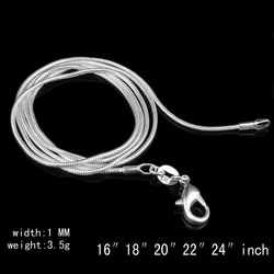 50pcs/Lot 1MM 2MM silver plated Snake Chain choker Necklaces Jewelry Size 16 18 20 22 24 26 28 30 inches in Bulk