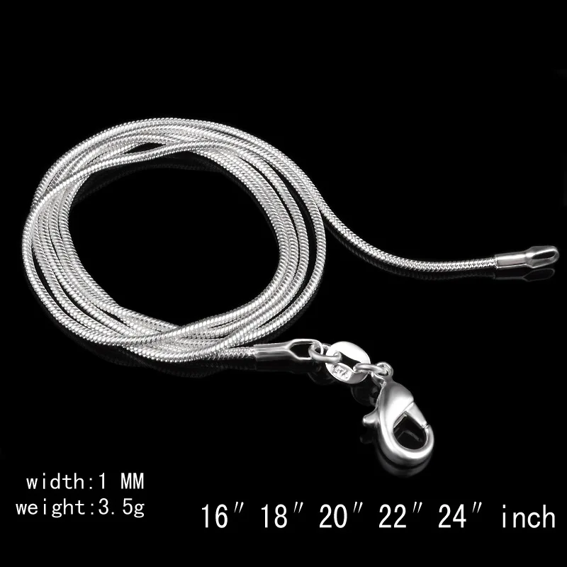 50 sztuk / partia 1MM 2MM posrebrzany łańcuszek węża choker Naszyjniki Biżuteria Rozmiar 16 18 20 22 24 26 28 30 cali luzem