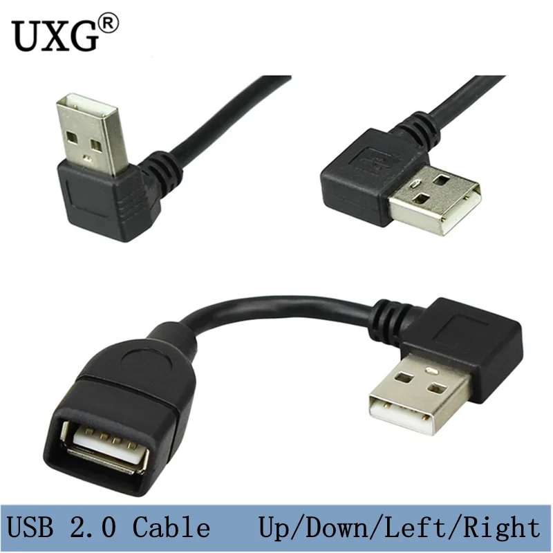 USB 2.0 A Male To Female 90 Angled Extension Adaptor Short Cable USB2.0 M/F Right/Left/down/Up Black Cable Cord 0.1M-1M