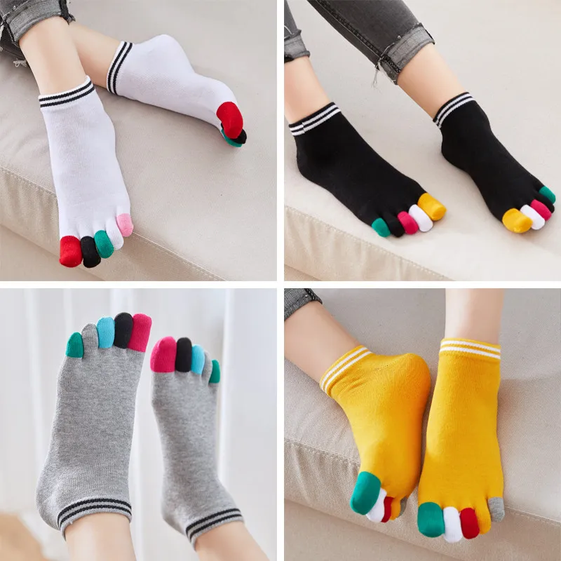 

4 Pairs/set Five Finger Socks Women Cotton Colorful Finger Lovely Short Tube Split Toe Ankle Socks
