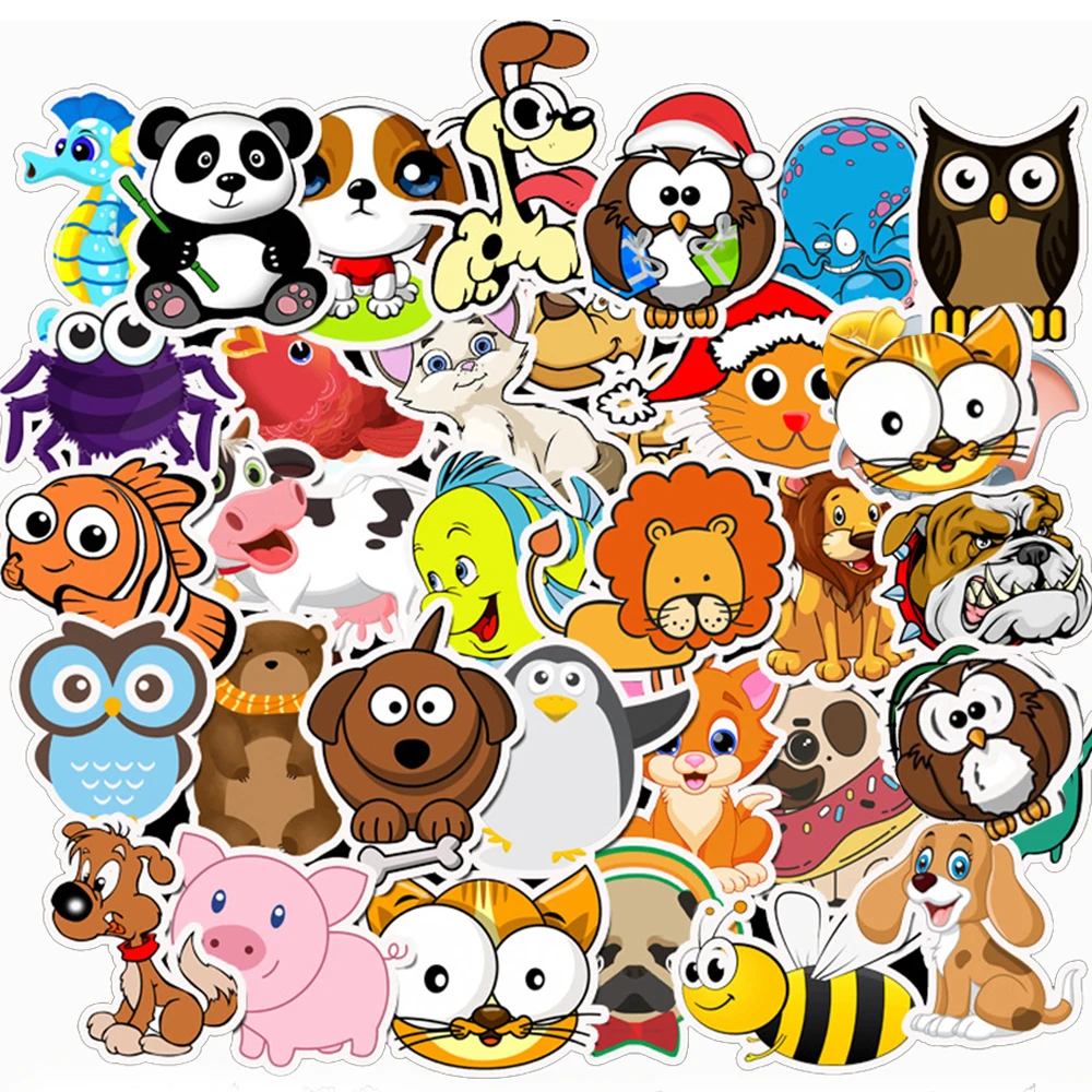 10/30/50PCS Cartoon Animals Stickers Laptop Guitar Luggage Fridge Phone Bike Waterproof Graffiti Sticker Decal Kid Classic Toys