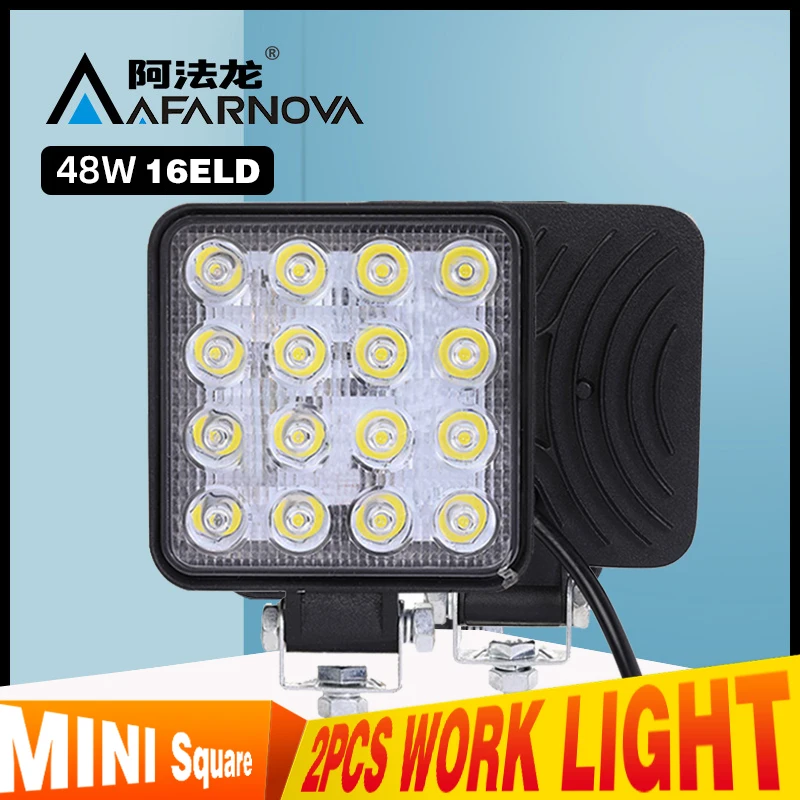 2Pcs 48W Square Bright LED Spotlight Work Light Car SUV Truck Driving Fog Lamp for Car Repairing Camping Hiking Backpacking