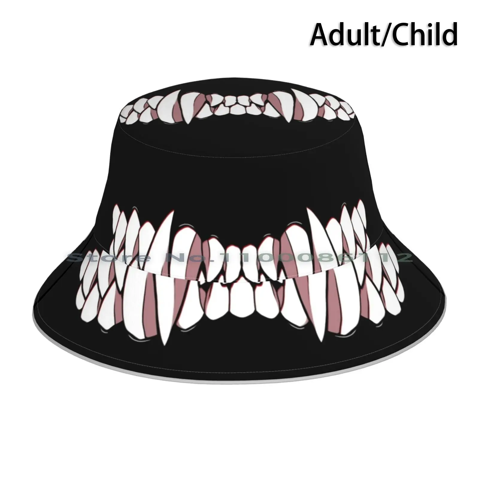 Monster Fangs Teeth Mask Bucket Hat Sun Cap Fangs Teeth Monster Halloween Facemask Edgy Goth Punk Vampire Werewolf Brimless