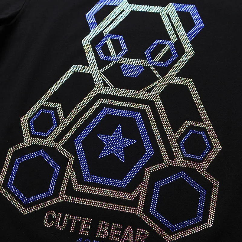 Plus Size 6XL 2024 Cute Bear Rhinestones T Shirts Men Brand Short Sleeve Fashion Man Streetwear O Neck Slim Modal Cotton Tshirts