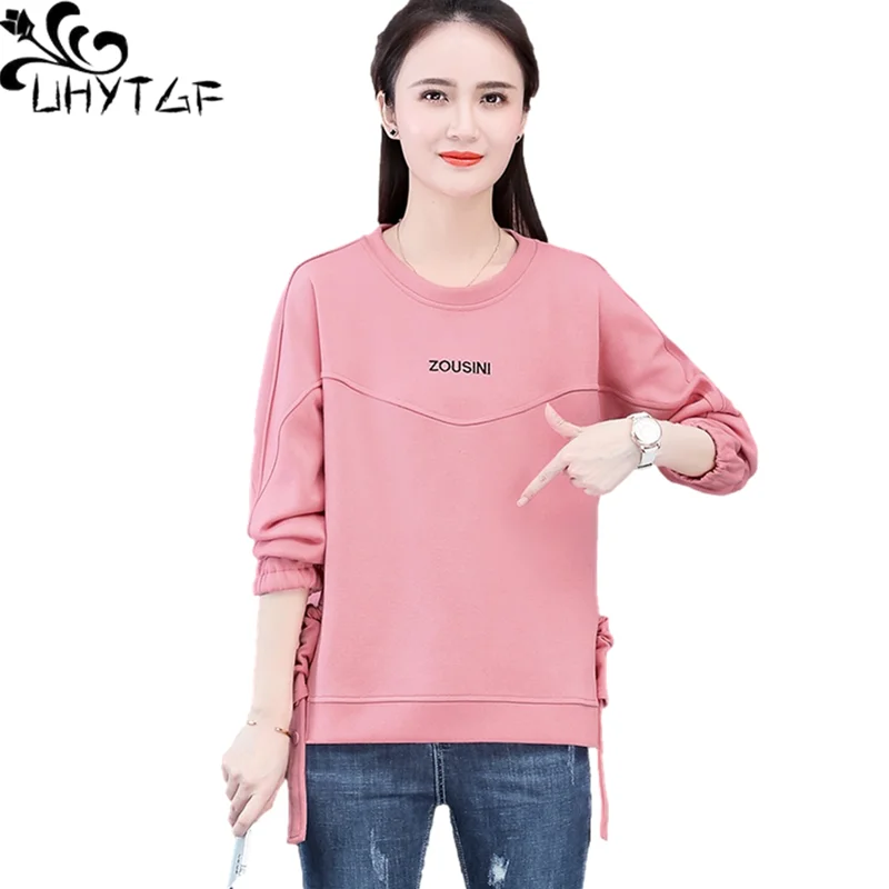 UHYTGF Cute Girl Short Sweatshirt Long Sleeve O Neck Casual Spring Autumn Jacket Women Thin Hoodies 4XL Loose Size Tops Coat1605