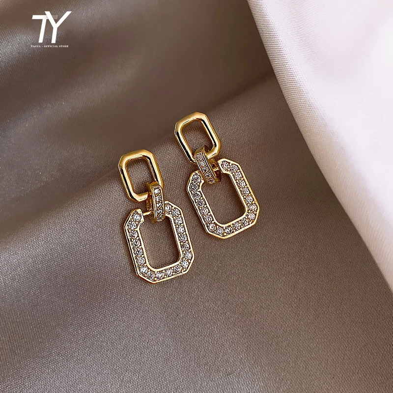 Exquisite Luxury Micro Inlaid Zircon Geometric Square Earrings For Woman 2023 Korean Fashion Jewelry Party Girls Unusual Earring