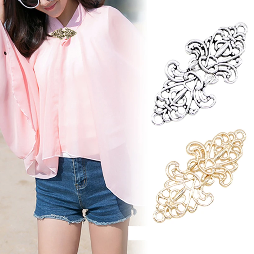 1 Pair Vintage Simple Alloy Sweater Buckle Chinese Frog Buttons Cape Cloak Clasp Fasteners Cardigan Clip Knot Button