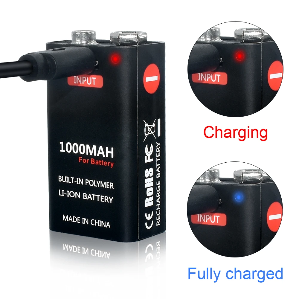 9V แบตเตอรี่ Li-Ion 1000MAh Micro USB แบตเตอรี่6F22 9V สำหรับมัลติมิเตอร์ไมโครโฟนเครื่องตรวจจับโลหะของเล่น KTV ใช้