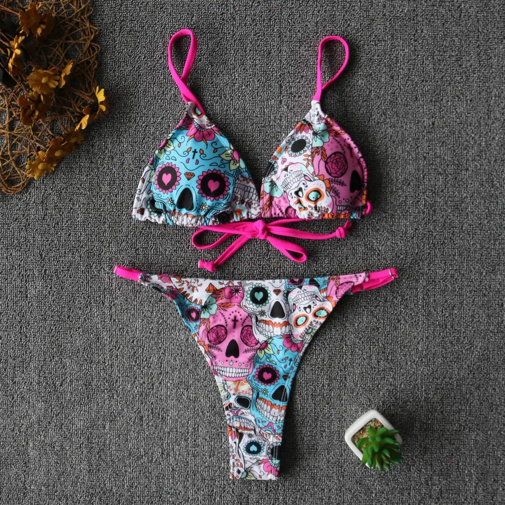 2022 New Ruffle Bikinis Women Swimsuit Push Up Swimwear Bandage Halter Bikini Set Print Brazilian Bathing Suit Swim Suit Female