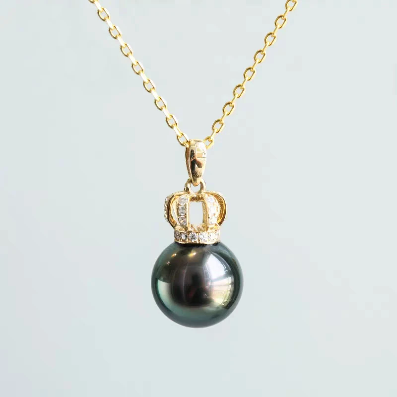 NYMPH Genuine 18k Gold Necklace Pendant Fine Jewelry Natural Tahitian Black Sea Water Pearl For Women Luxury Zircon Wedding Gift