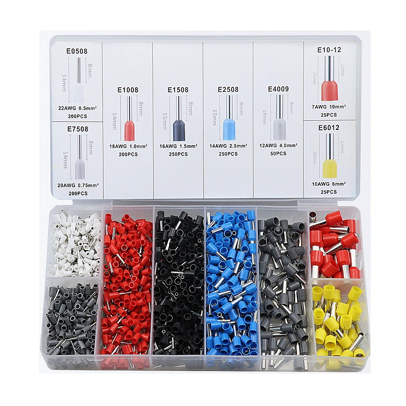 1200Pcs wire connector electrical terminals for cable,pre-insulated sleeve crimping tube terminal multi-function stripper crimp
