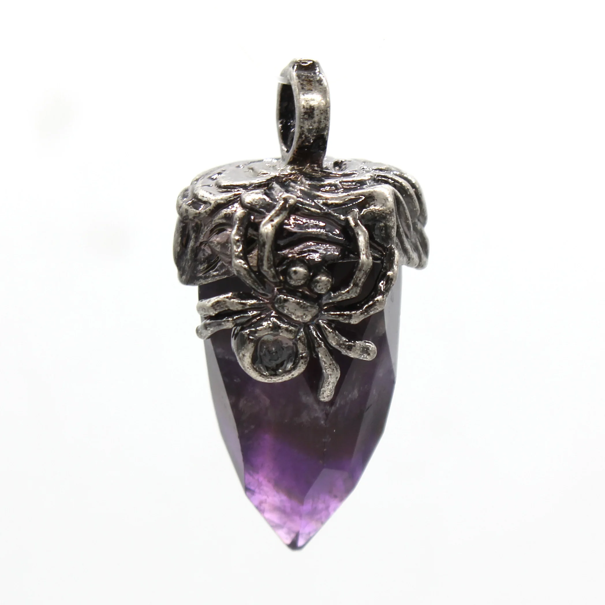 100-Unique 1 Pcs Silver Plated Spider Irregular Shape Natural Purple Amethysts Stone Pendant