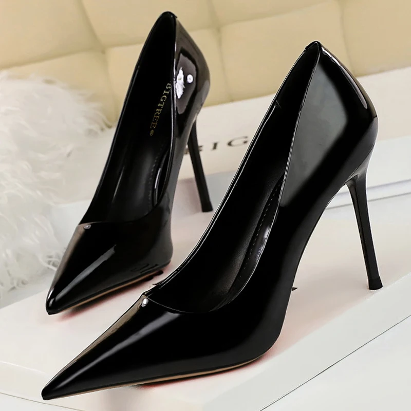 BIGTREE Shoes Fashion Woman Pumps Patent Leather High Heels Stiletto Heels Occupation OL Office Shoes Sexy Heels Plus Size 43