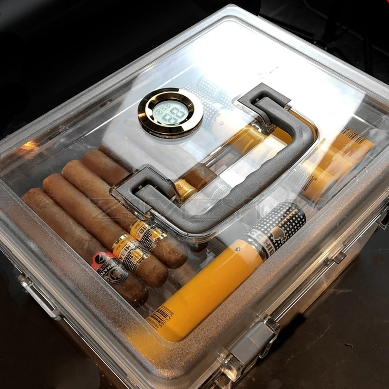 Large capacity 80 sticks Cigar Sealed Box Portable Transparent Acrylic Humidor  professionally cigar box