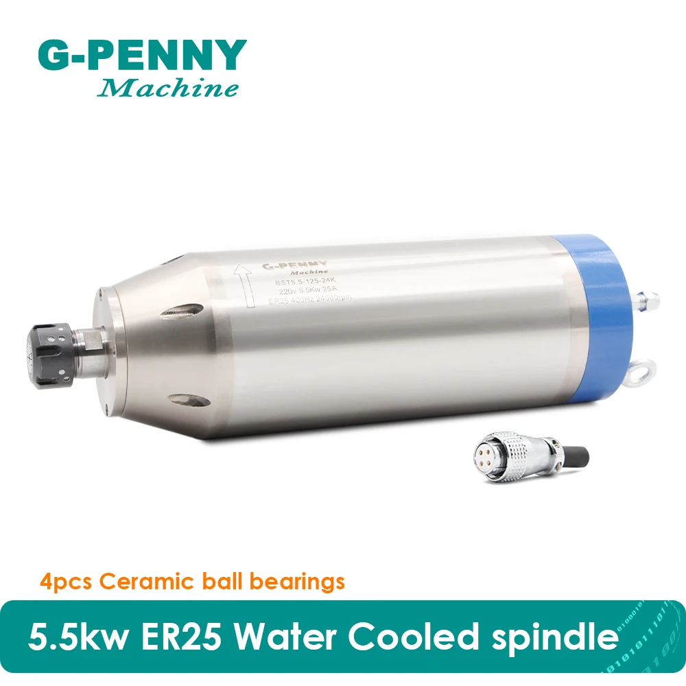 G-penng 5.5KW 380V 220V محرك المغزل المبرد بالماء ER25 المبرد بالماء 125mm المحرك 4pcs محامل السيراميك!