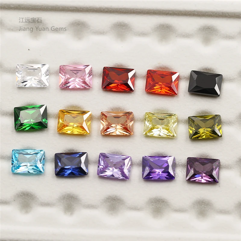 1pcs Per Color Total 15pcs Rectangle Shape Loose Cubic Zirconia Stone Mix 15 Colours CZ Synthetic Gemstone For Jewelry DIY