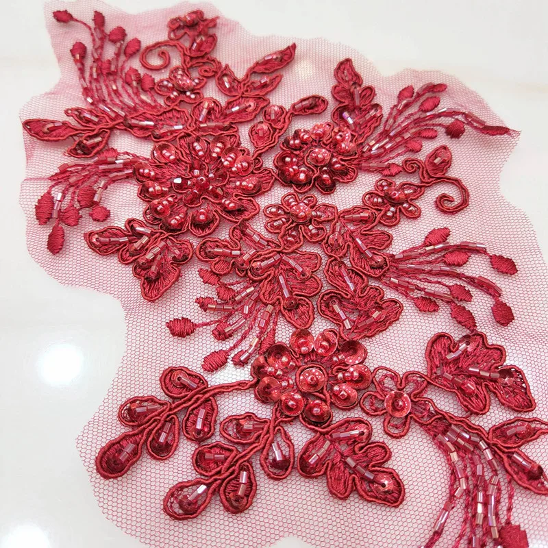 DIY Handgemachte Perlen Blumen Patch, Multi color Applique, Brautkleid Zubehör, Spitze Stickerei, Ausbessern Kleidung, 2 Stück, 4 Stück – Detail 4