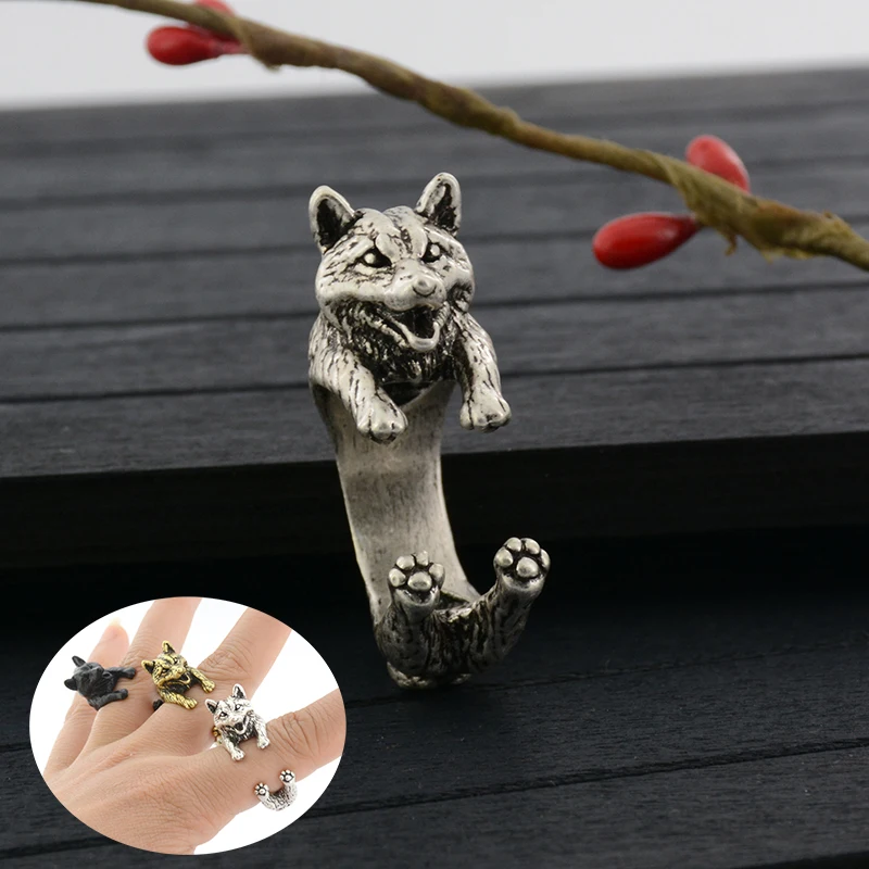 Vintage Cute Shiba Inu & Akita & Siberian Husky Dog Rings For Women Men Retro Adjustable Animal Couple Love Ring Jewelry Gift