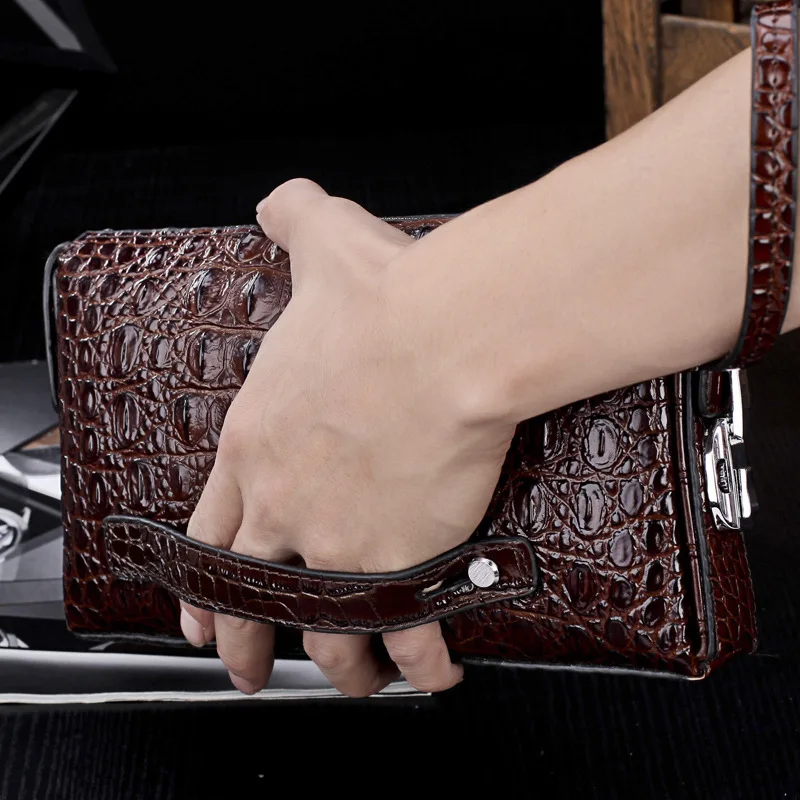 Alligator Pattern Genuine Split Leather Clutch bag Men\'s Wallets Business Handbag Crocodile Male Clutch Wallet Card Holder Purse