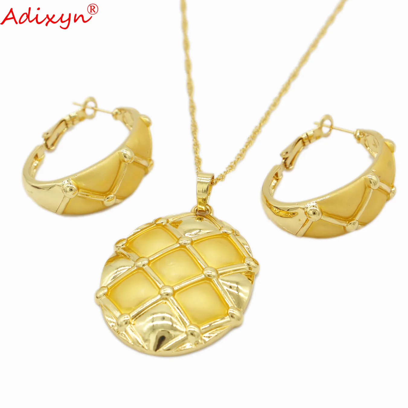 

Adixyn 24k Gold Color jewellery set for Women Dubai Pendant Necklace earrings 2021 trend Set Party Birthday Gifts N081814