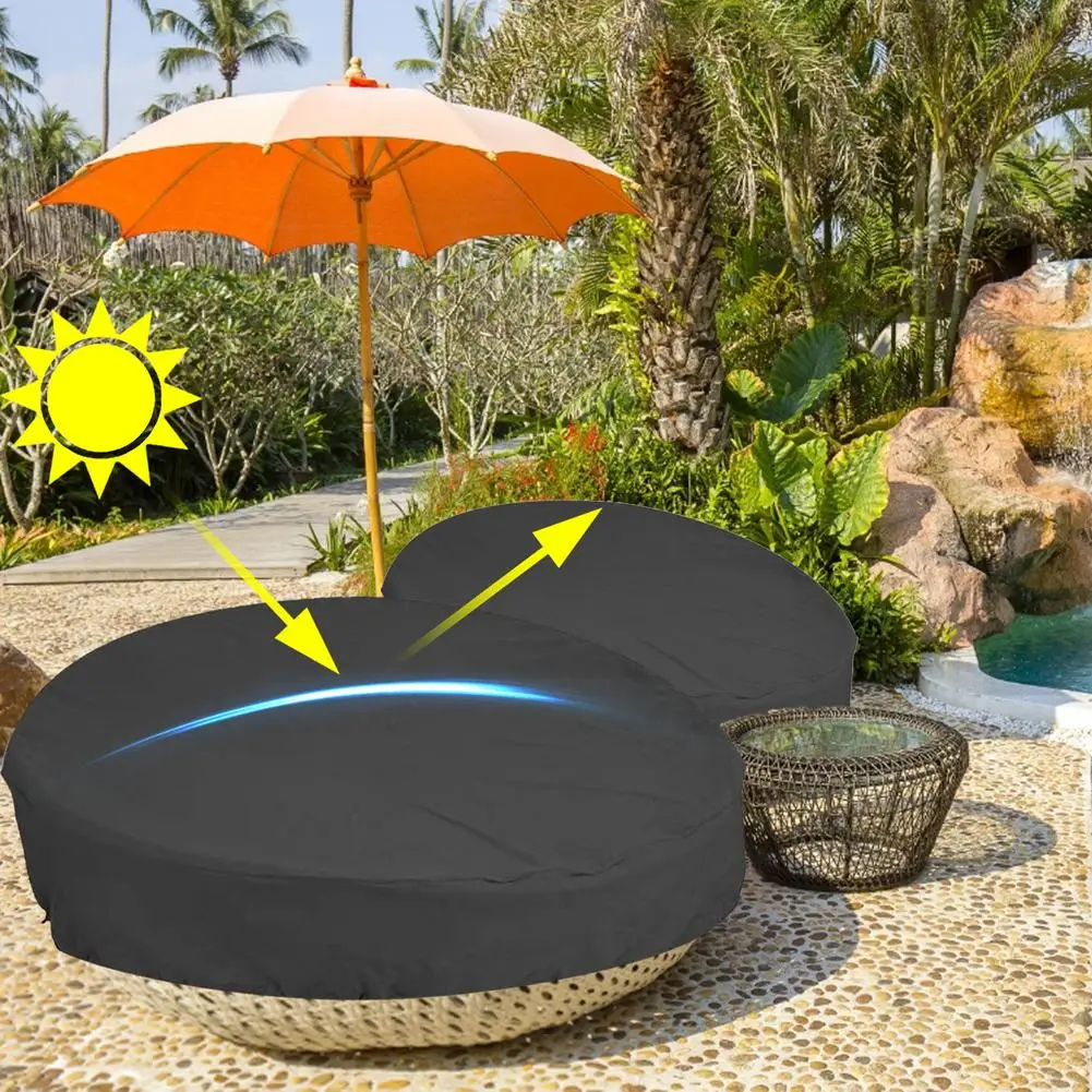 

Upgraded Lounge Sofa Cover Round Patio Daybed Cover Black 210D Oxford Waterproof Round Rattan Garden Furniture Cover Dropship