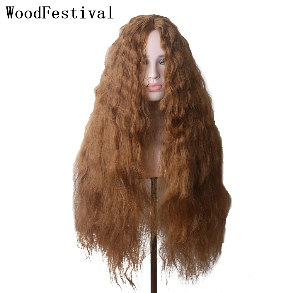 WoodFestival Synthetic Hair Curly Wig Cosplay Long Wigs For White Womens Ombre Pink Blue Natural Brown Blonde Color Fluffy