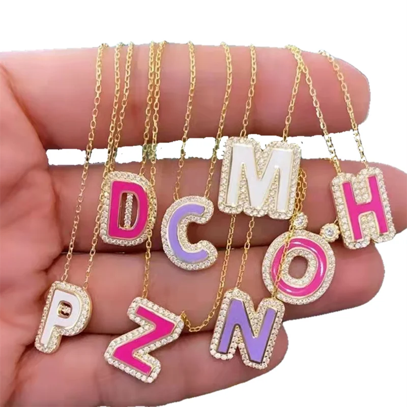 

DUOYING Enamel Initial Letter Necklace Personlized Gold Plated 5A Zirconia A-Z Name Letters Pendant Necklace Girl's Jewelry Gift