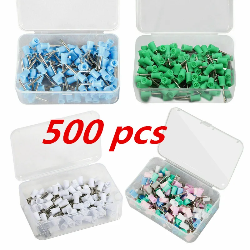 500PCS 3Colors Mixed Dental Polishing Cups Prophy Polisher Rubber Material Fit Latch type  contra angle handpiece