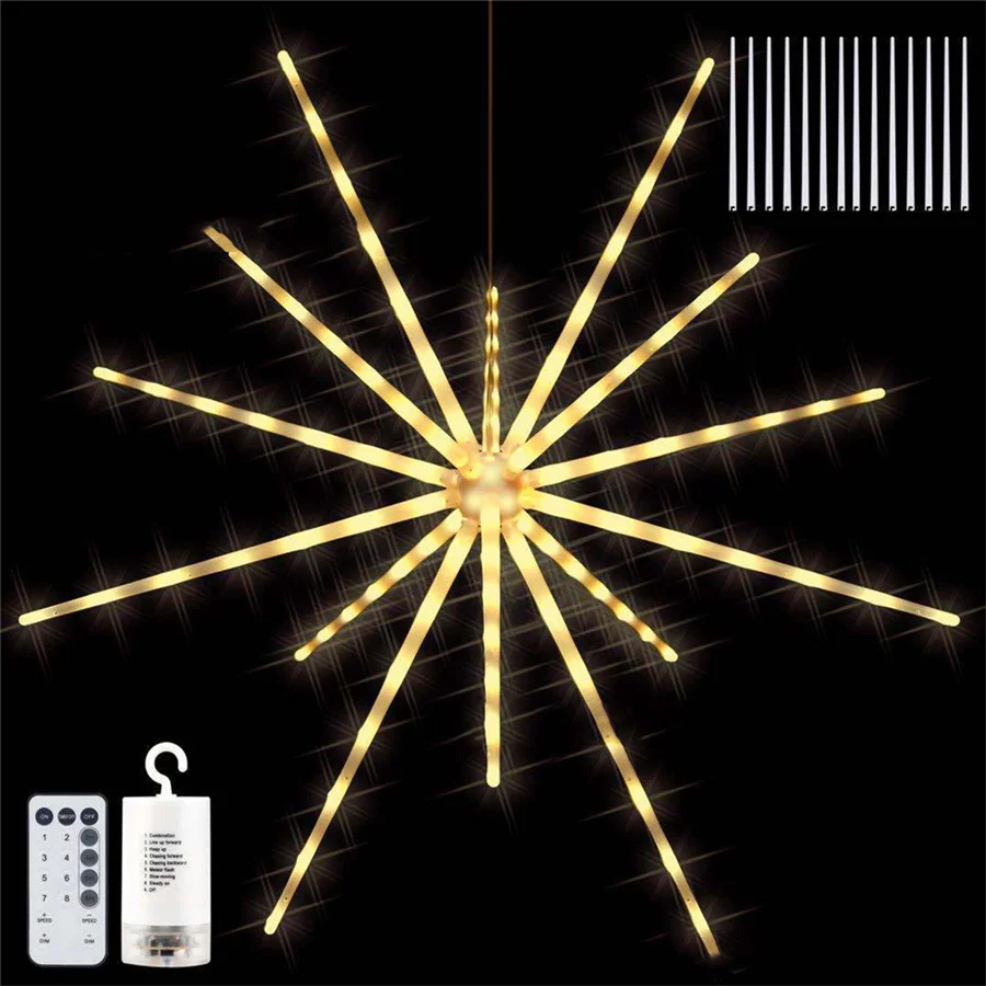 PAMNNY 112LED Hanging Exploding Star Firework String Light Battery Operated Christmas Fairy Lights Garland for Party Patio Decor