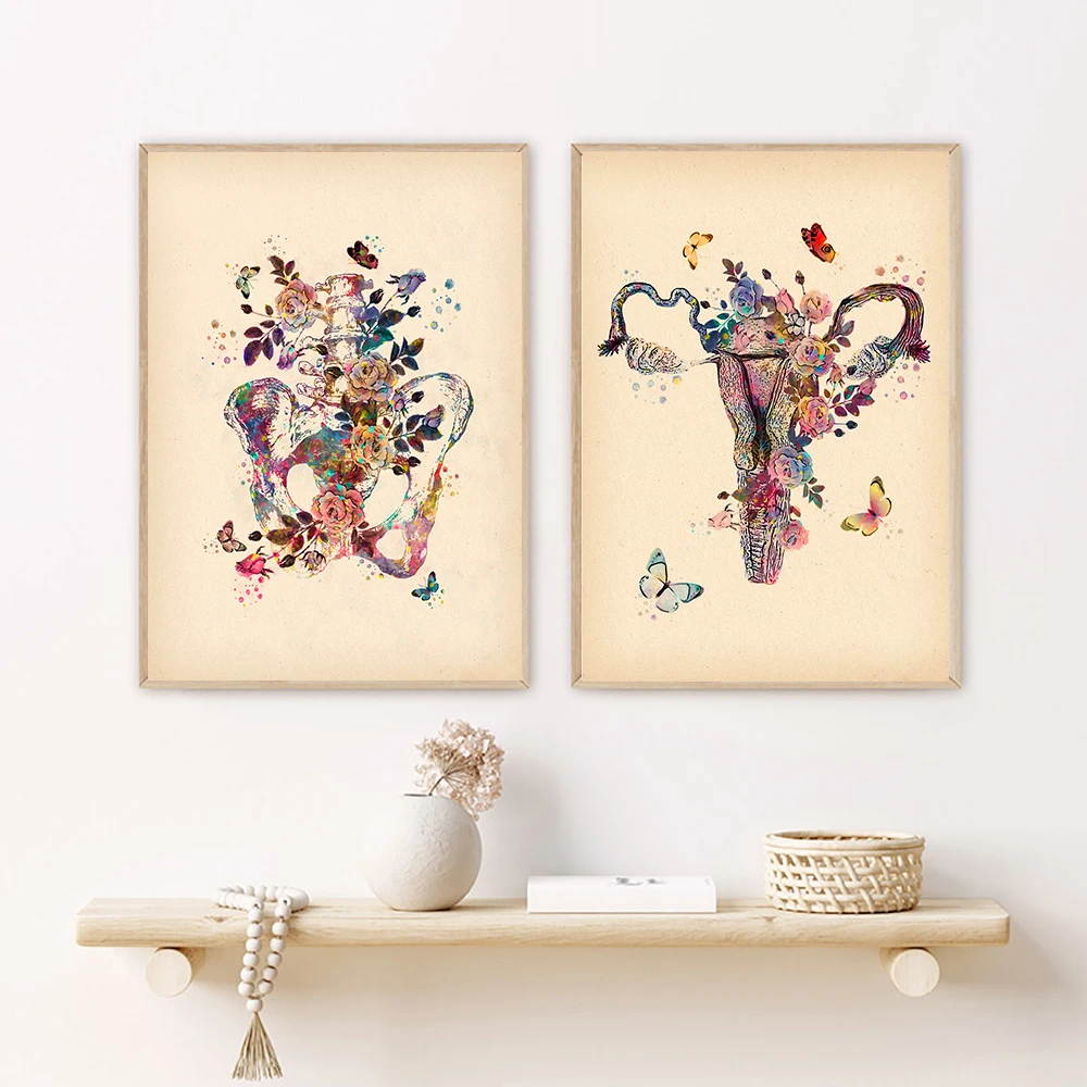 Floral Woman Anatomy Print Wall Art Midwife Gift Gynecologist Medical Education Poster Canvas Painting Pictures for Living Room