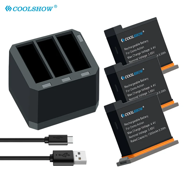 Batteries for DJI Osmo Action Camera Battery 1300mAh Channel USB Charger bateria For DJI Osmo Action Camera Accessories