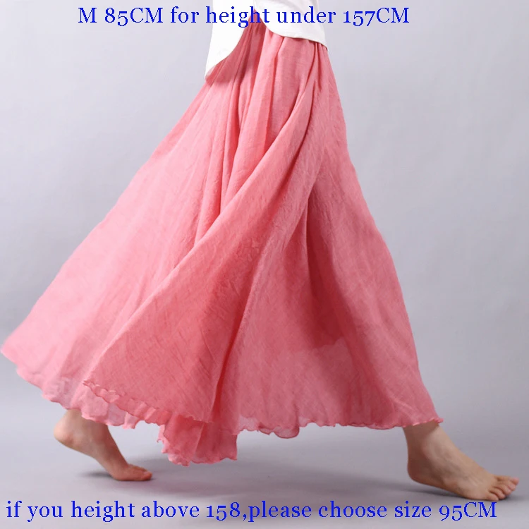 Sherhure 2024 Women Cotton And Linen Long Skirts Elastic Waist Pleated Maxi Skirts Beach Boho Vintage Summer Skirts Faldas Saia