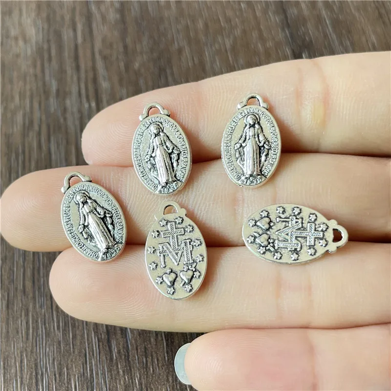 Charms oval metal disc Virgin Mary religious pendant for jewelry making DIY bracelet necklace accessories