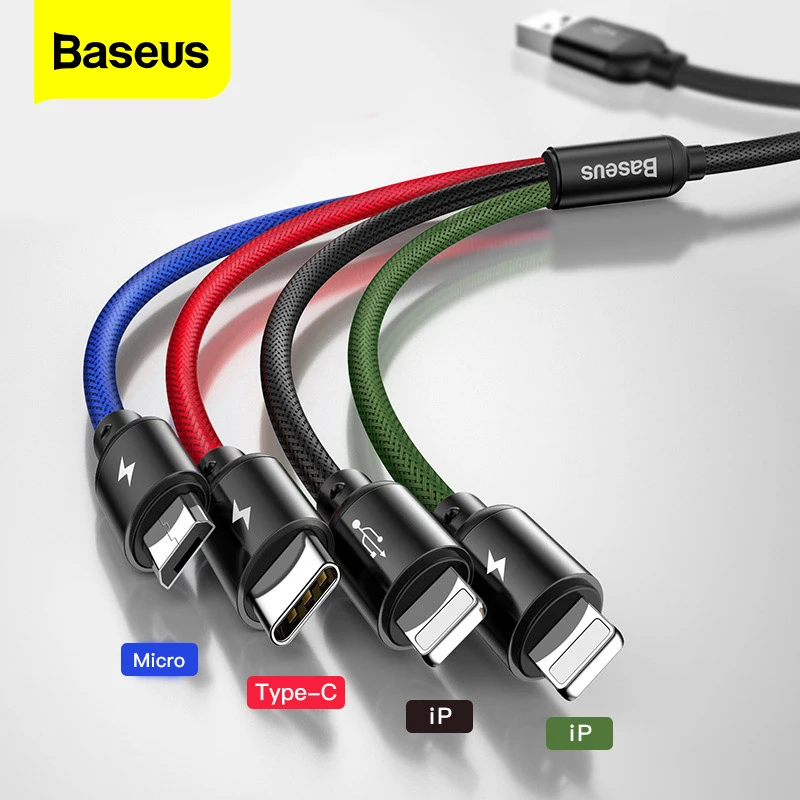 Baseus 3 in 1 USB Cable For iPhone Samsung Xiaomi Multi Fast Charging Charger USB Type C Type-c Micro USB Cable For Mobile Phone