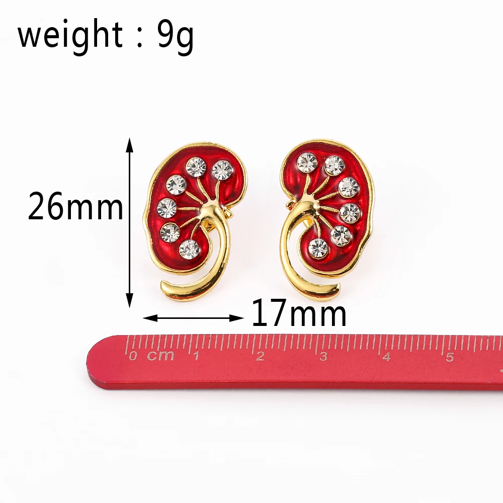 1 Pair Kidney Shape Pin Medical Jewelry as Gift for Nephrologist/Doctors Red Crystal Enamel Jewellery Women Lapel Pin Shirt Bag