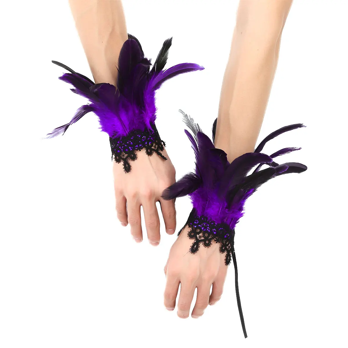 Halloween Vintage Steampunk Gloves Wrist Cuff Retro Victorian Bracelet Costume Accessories Gothic Feather Lace Gears Handwear