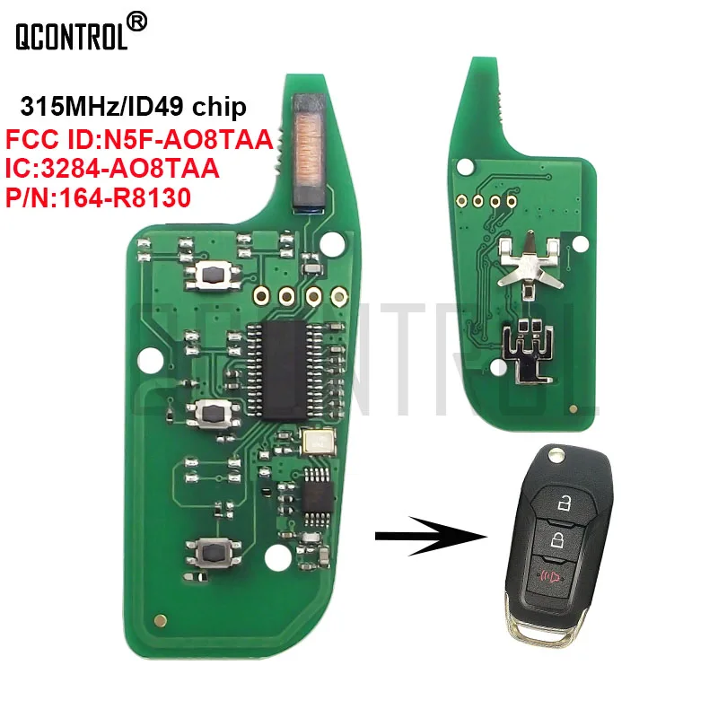 QCONTROL Car Remote Key Circuit Board for Ford F150 F250 F350 EXPLORER 2015-2019 with PCF7945 HITAG-PRO 49 CHIP N5F-AO8TAA