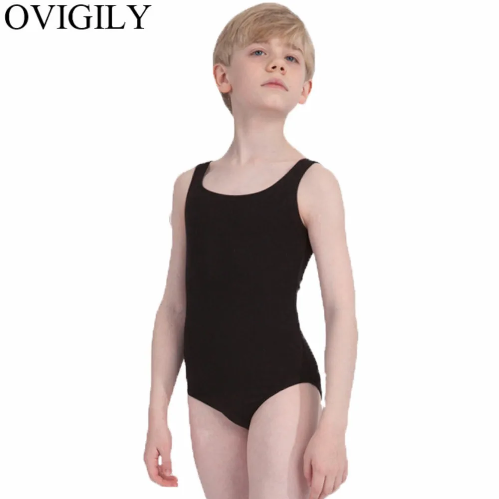 OVIGILY-leotardos de gimnasia negros para niños, leotardo de Ballet sin mangas de licra, monos, Ropa de baile, trajes de rendimiento de equipo