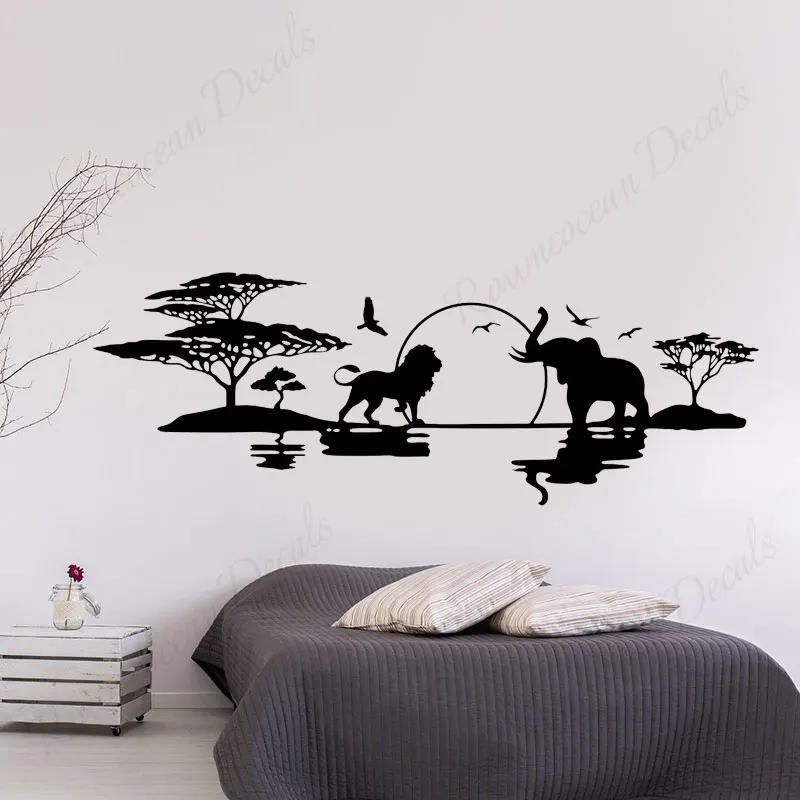 Africa Safari Wild Animals Lion Elephant Wall Sticker Vinyl Interior Home Decor Room Nursery Art Palm Tree Decals Wallpaper 4443