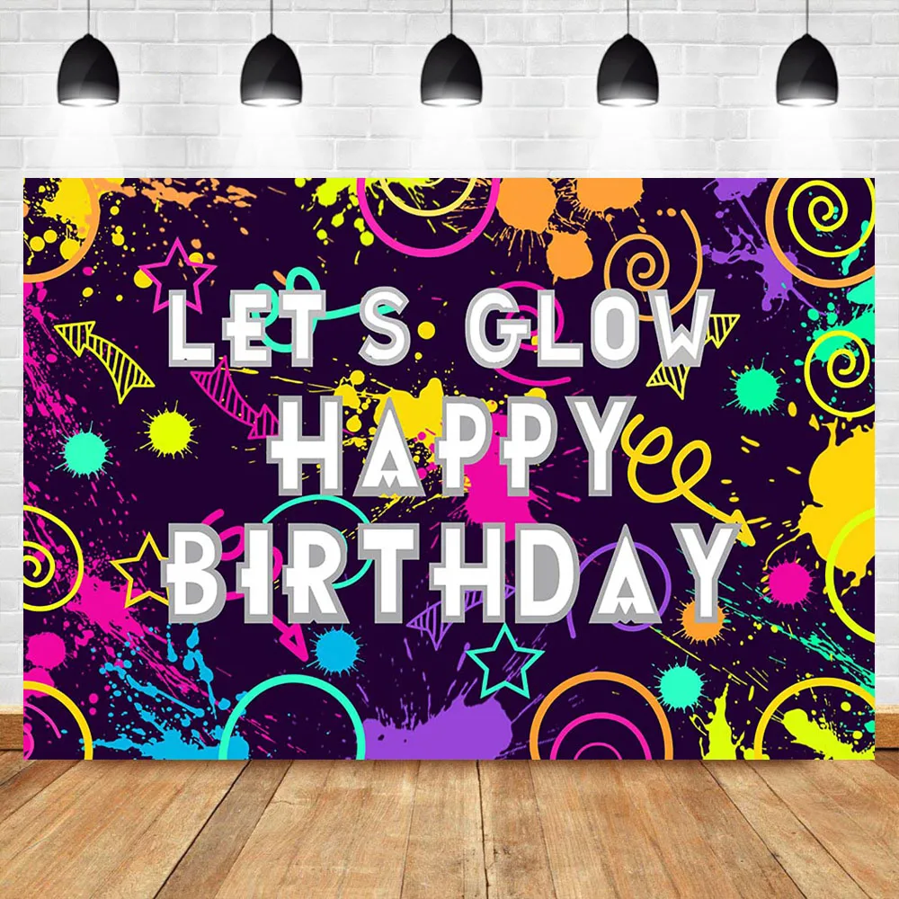 

Mocsicka Lets Glow Backdrop Glow in The Dark Birthday Banner Photography Background Laser Neon Splatter Photo Booth Backdrops