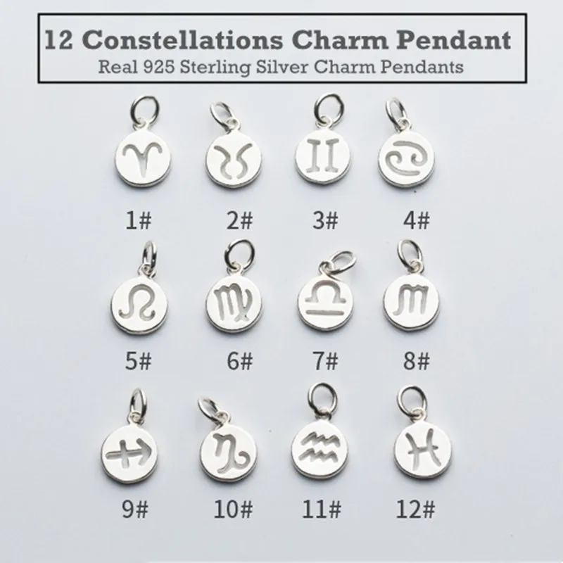 Lo Paulina 12 Constellation Theme Star Signs Flat Round Charms Pendant S925 Sterling Silver For Jewelry Gifts Making