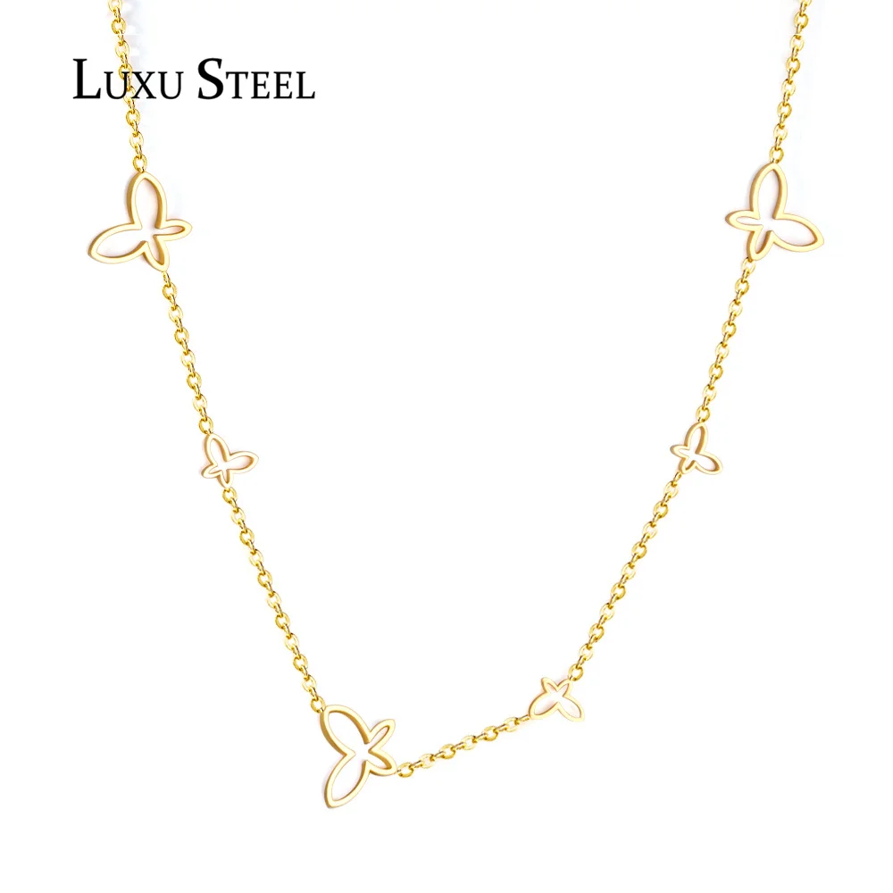 LUXUSTEEL Butterfly Necklaces Collars Women 2022 New Arrivals Golden Color Link Chains Necklace Wholesale Party Wedding