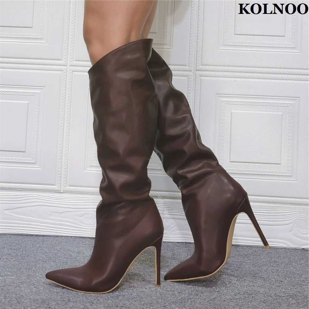 

Kolnoo New Large Size Ladies Stiletto High Heel Boots Real Photos Sexy Party Prom Half Booties Evening Fashion Winter Prom Shoes